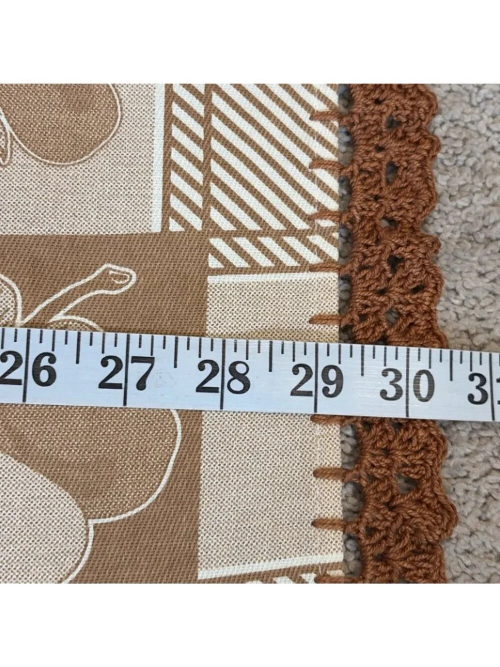 Vintage Table Cover Tablecloth Brown Pears Crochet Border Square 28X30